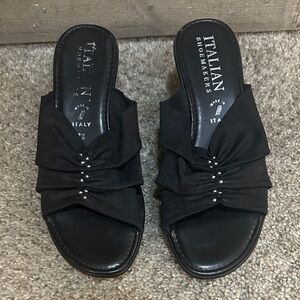Made In Italy Italian Shoemakers Black Leather Slide Wedge Sandals | Size 7.5